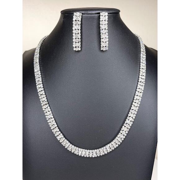 NEW Necklace Earrings Set 14" 16" 18" 20" Clear Rhinestone Jewelry Lot JU04 - Picture 3 of 4